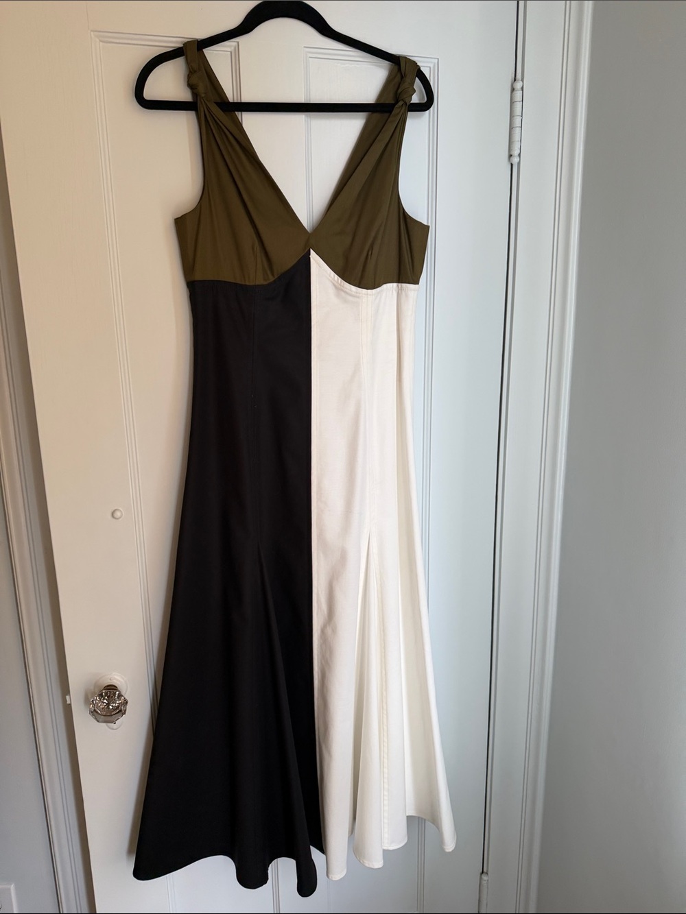 La Ligne Olive, Black & White Colorblock V-Neck Maxi Dress